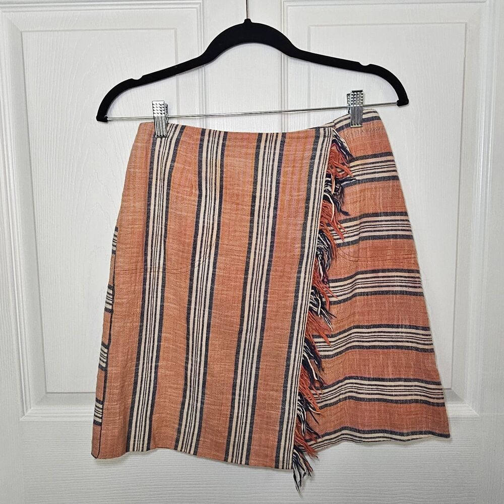 Anthropologie Vanessa Virginia Striped Wrap Skirt Women Size 0 Fringe